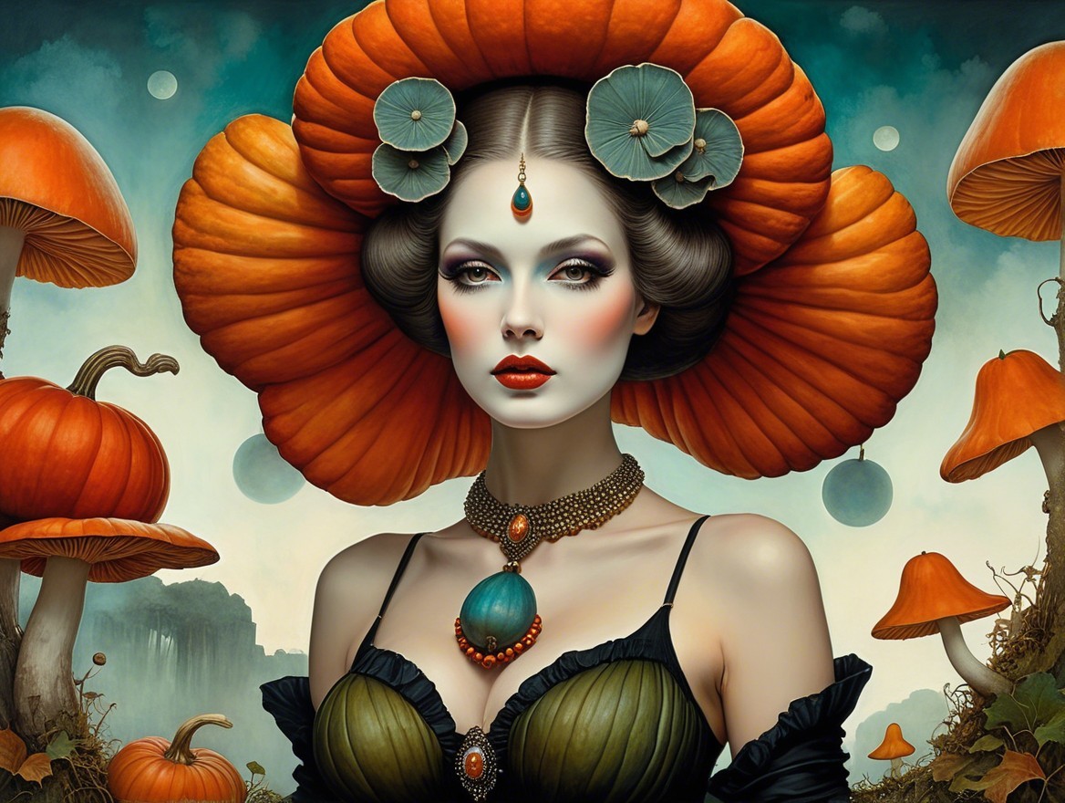 Whimsical Portrait of a Woman with Nature Elements