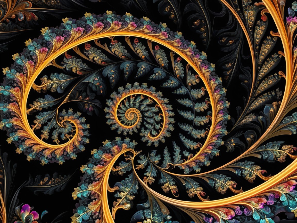Fractal Design with Swirling Spirals and Vibrant Colors