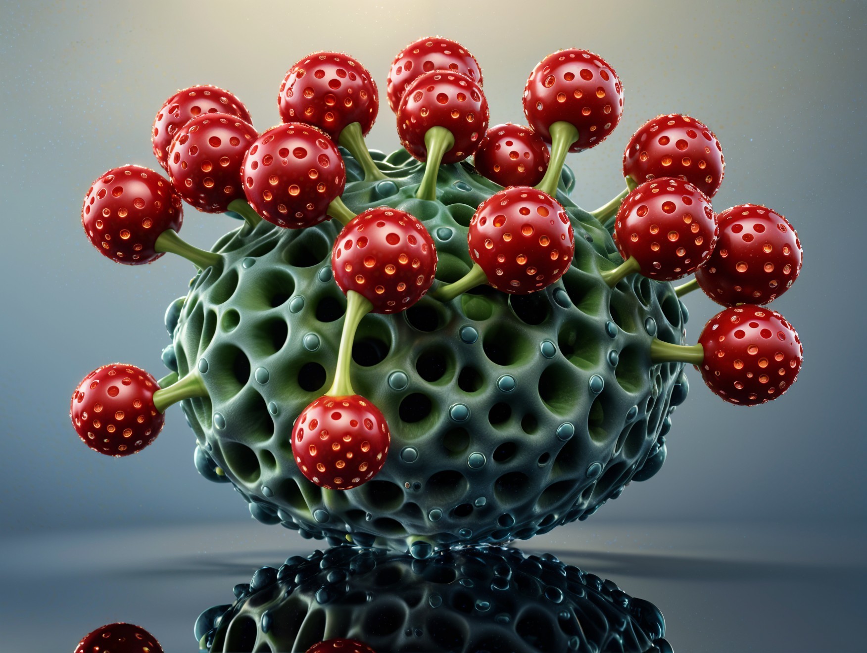 Stylized representation of a virus particle with details