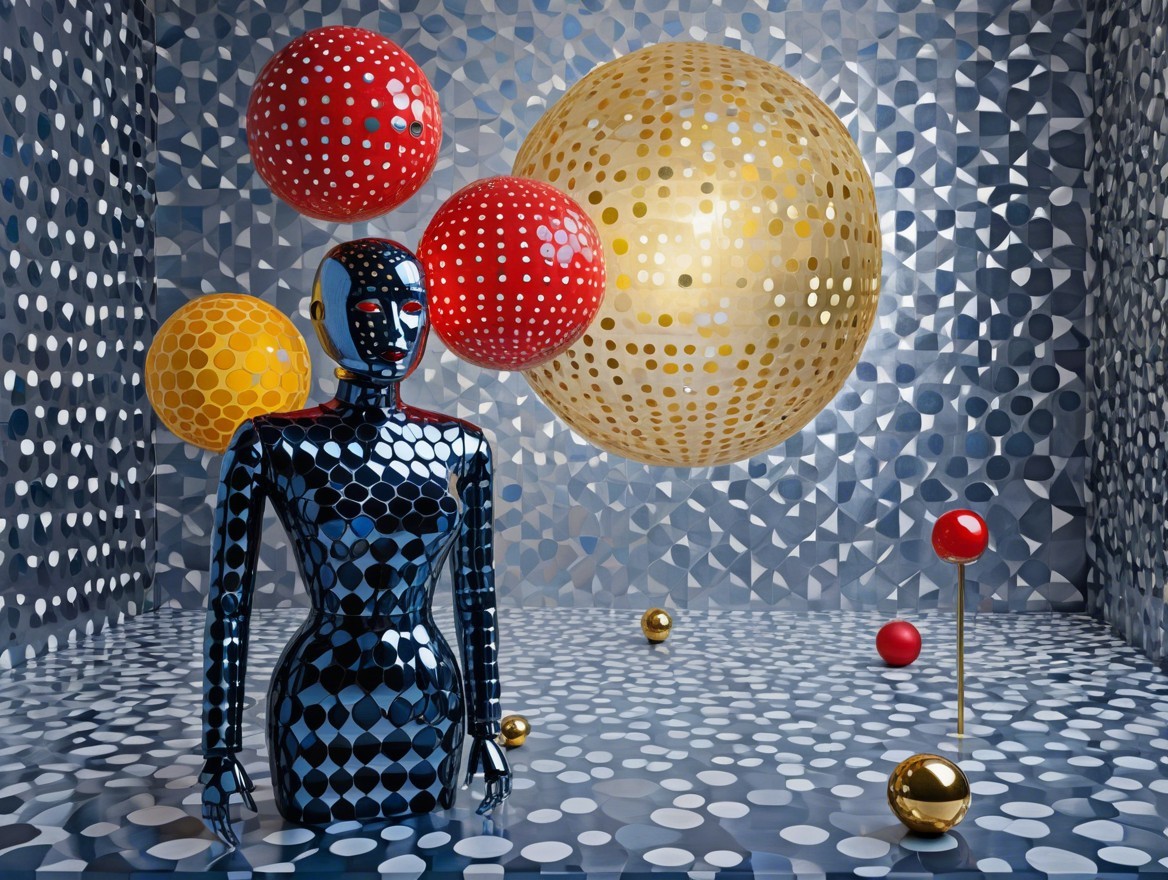 Futuristic Humanoid Figure with Geometric Backdrop