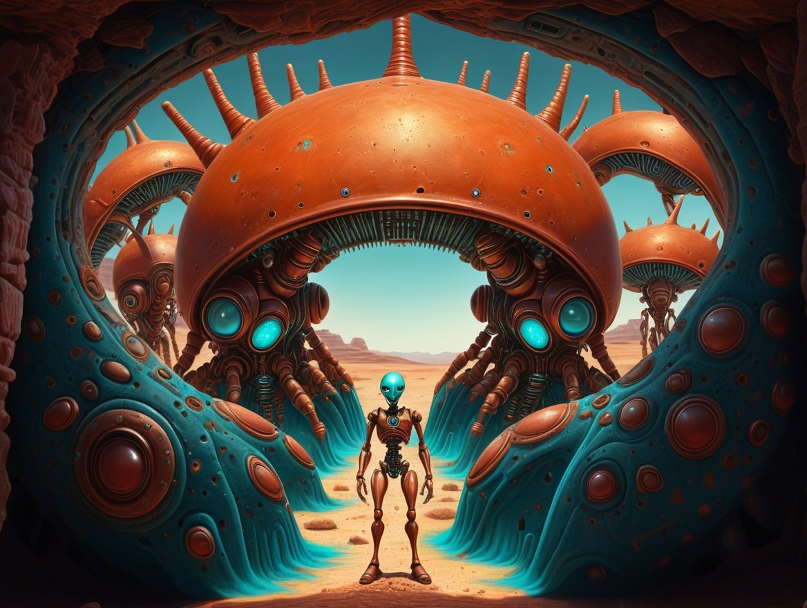 Surreal Desert with Futuristic Alien Architecture