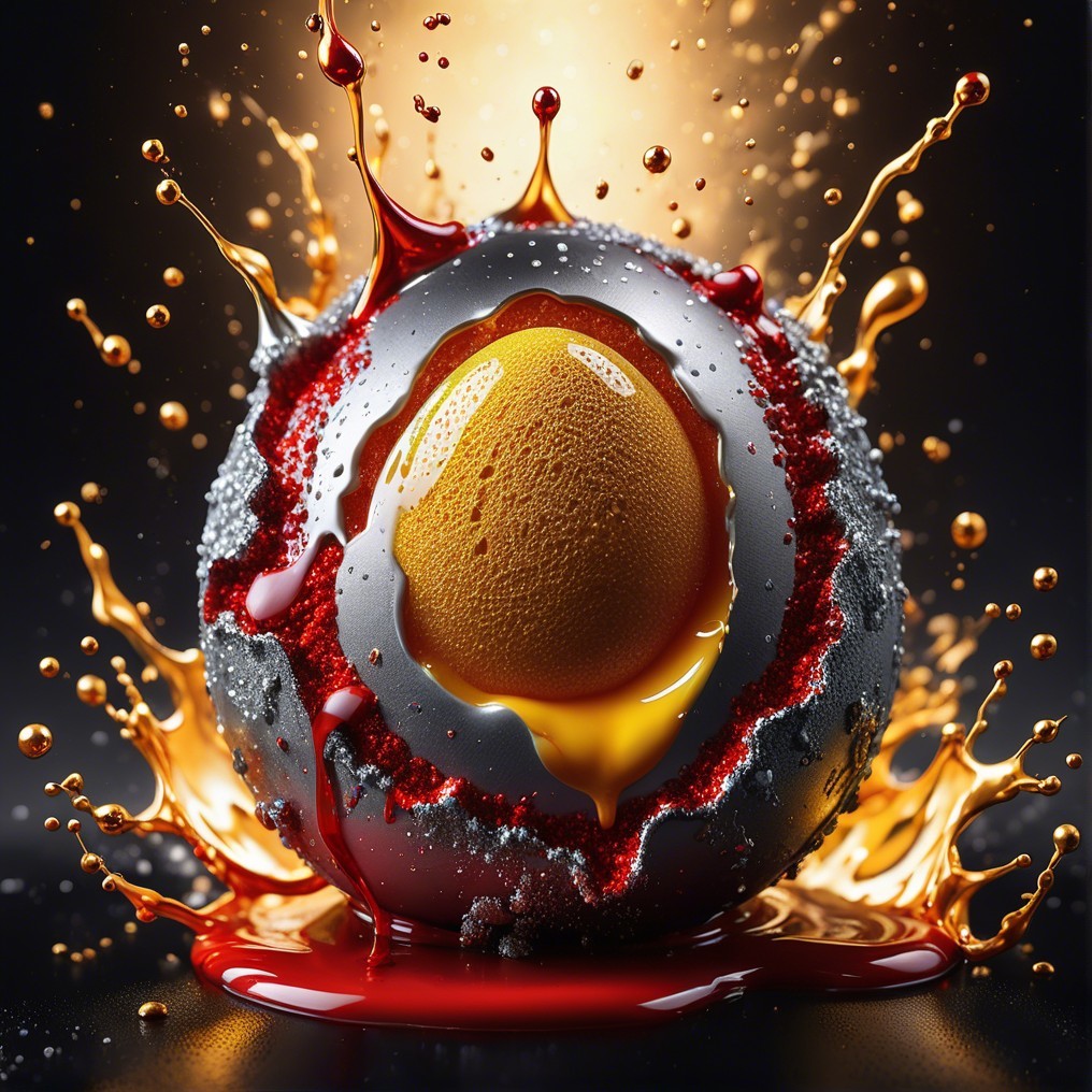 Metallic Sphere Burst with Colorful Liquid Splashes