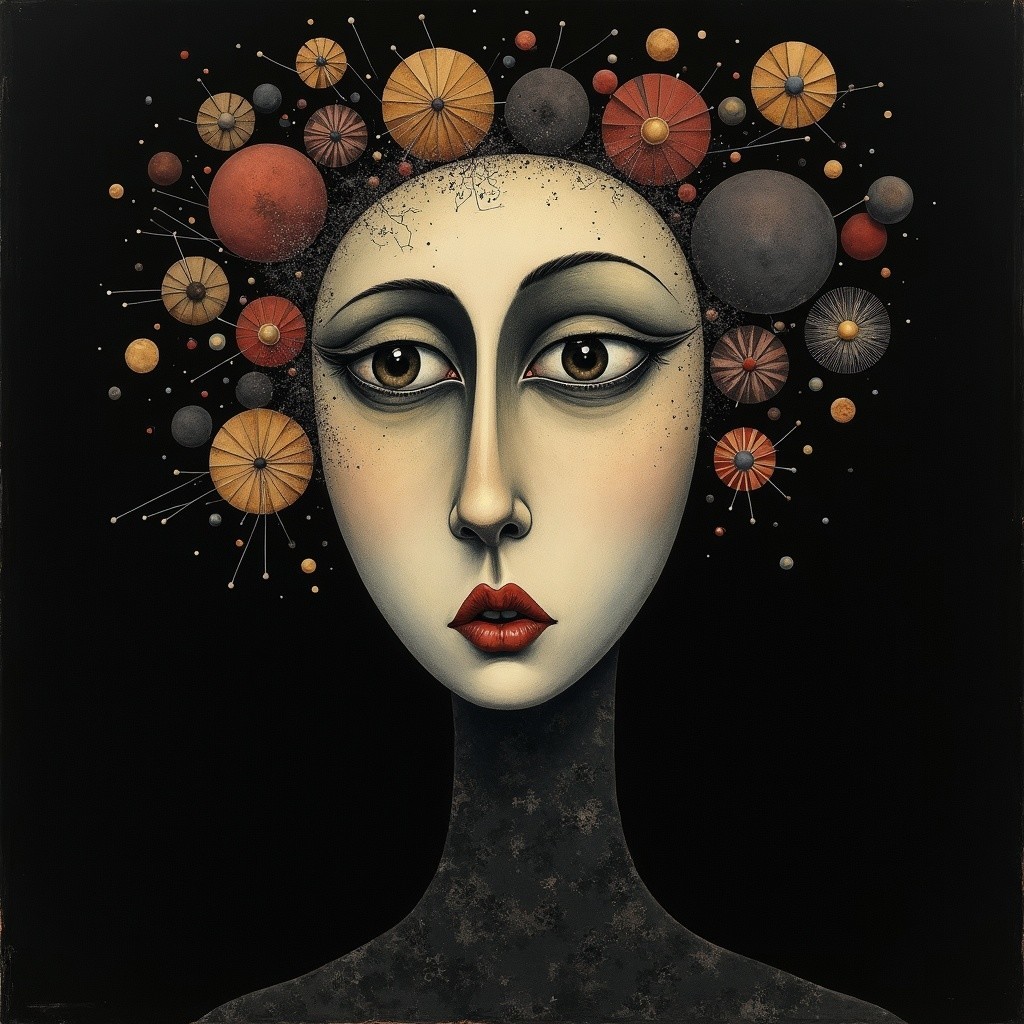 Stylized Female Face with Cosmic Colorful Elements
