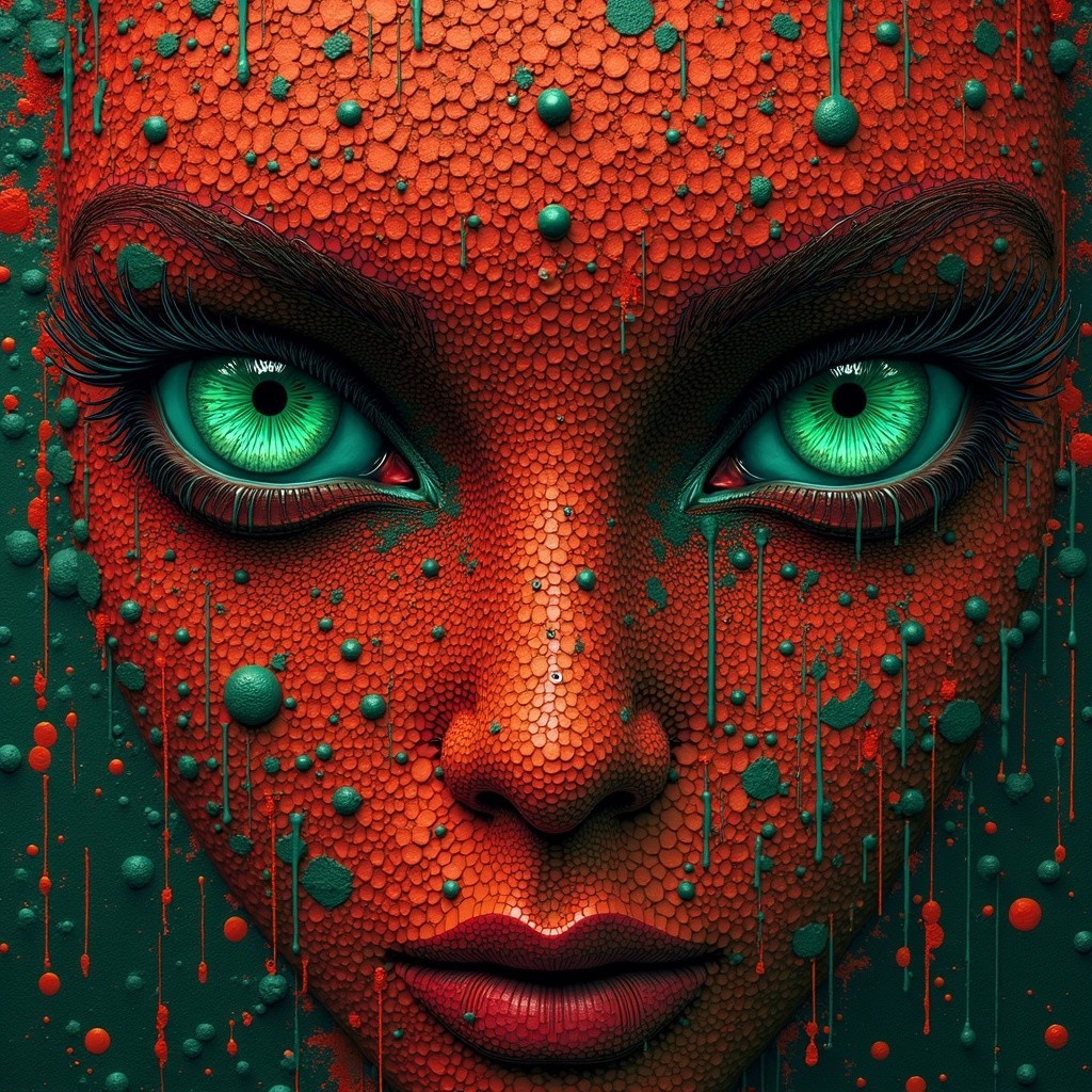 Surreal Portrait of a Woman with Green Eyes and Textures
