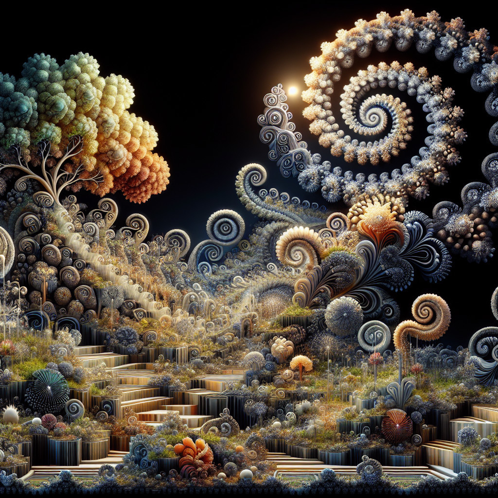 Vibrant Landscape with Spiraling Patterns and Colors