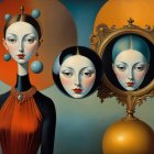 Stylized Female Figures in a Surreal Landscape