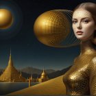 Woman with Red Hair in Starry Night Scene