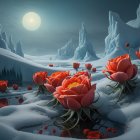 Moonlit Countryside with Autumn Trees and Stars