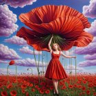 Surreal Landscape with Giant Red Mushroom Structure