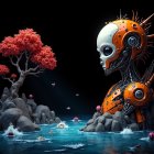Surreal Landscape with Enigmatic Girl and Mushrooms