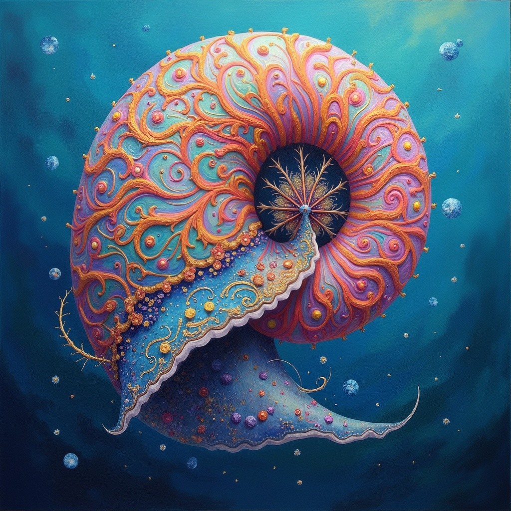 Vibrant Nautilus Shell with Intricate Patterns and Colors