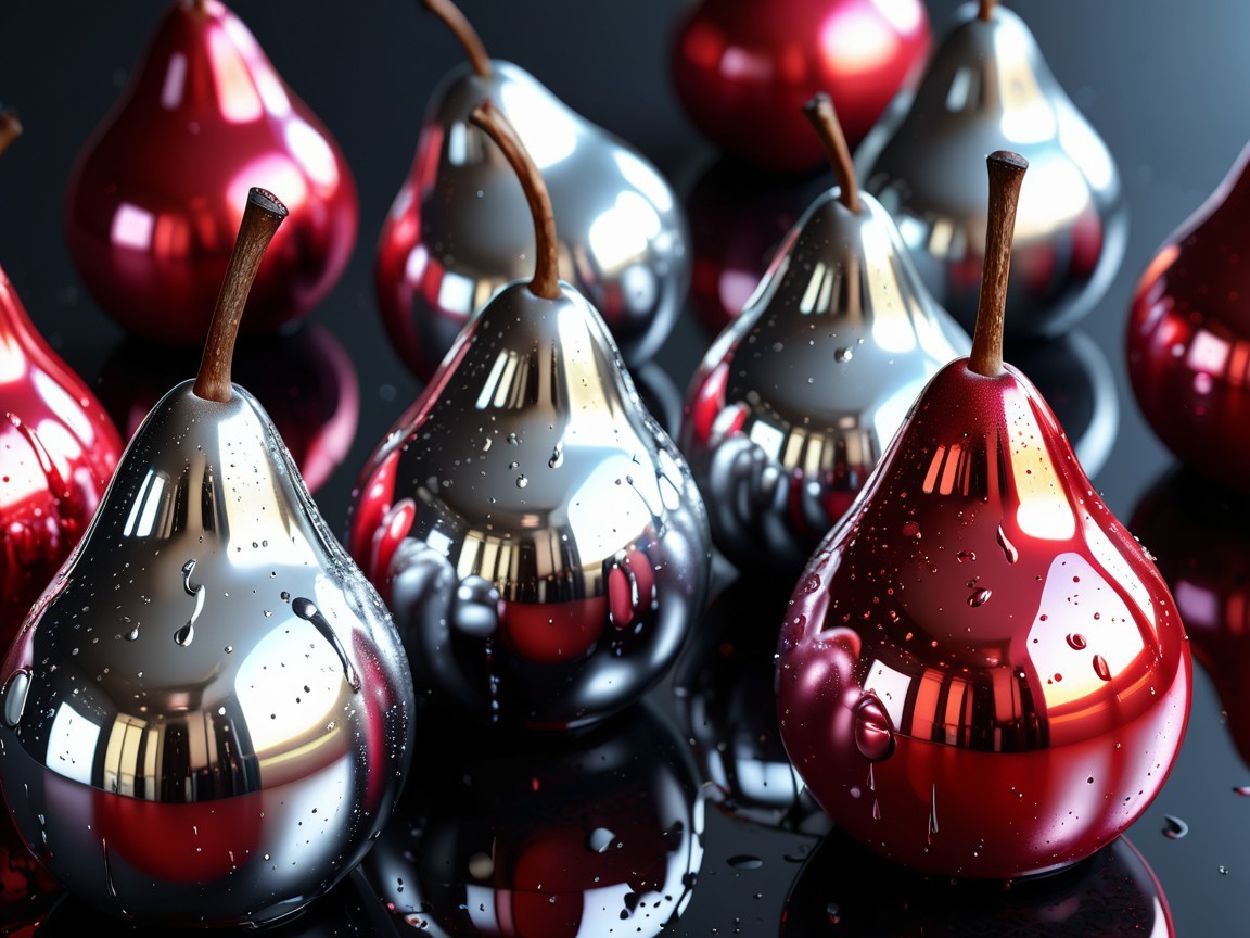 Glossy Metallic Pears in Red and Silver Shades