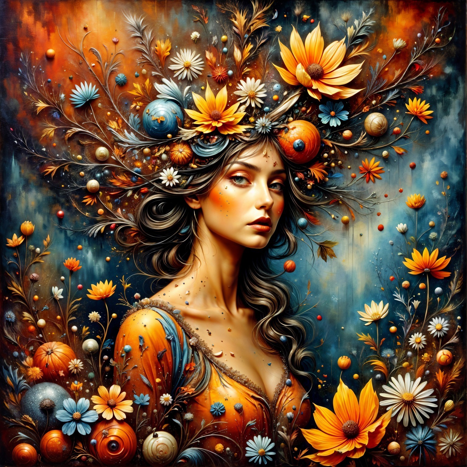 Ethereal Portrait of Woman with Floral Headdress