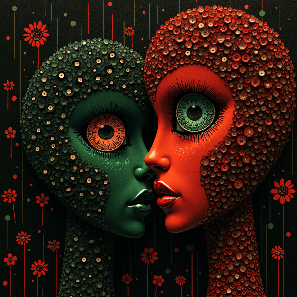 Stylized Humanoid Figures with Floral Textures