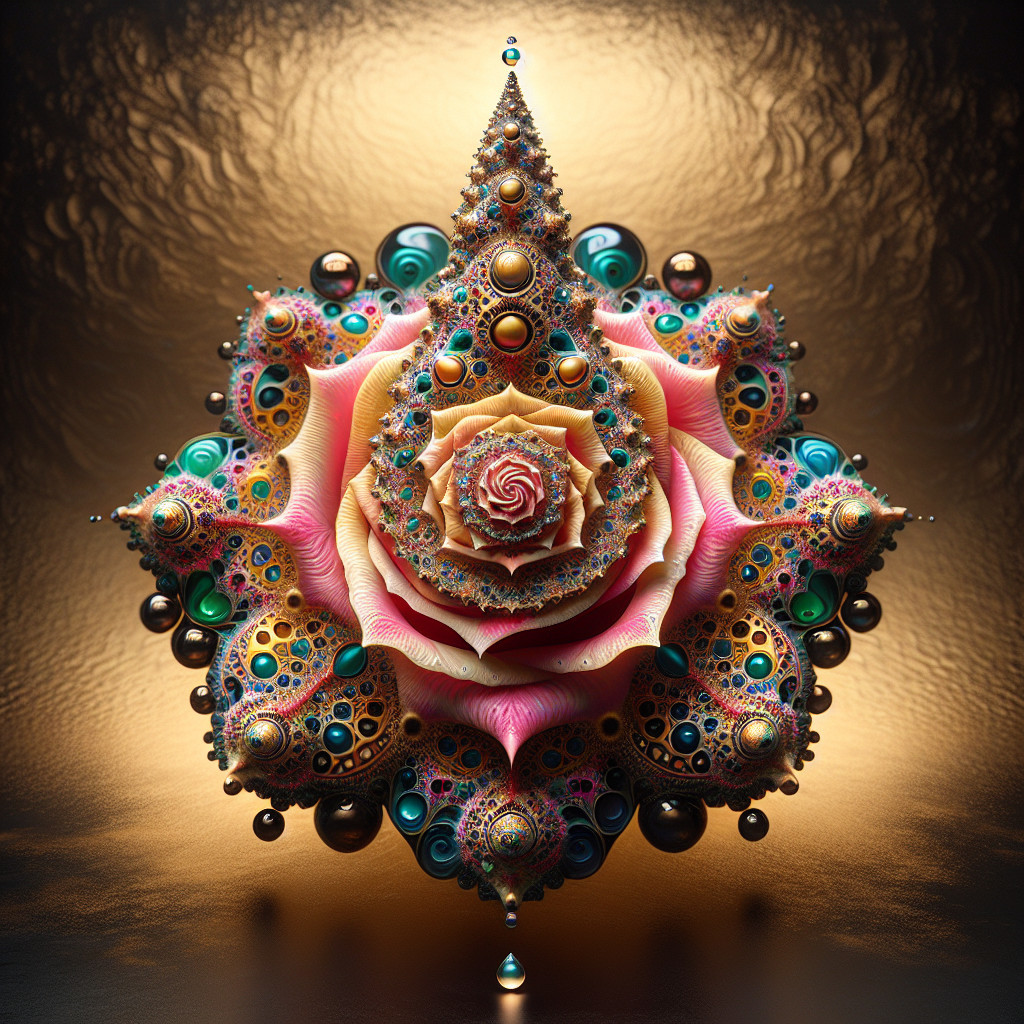 Intricate Fractal Rose Design with Colorful Orbs