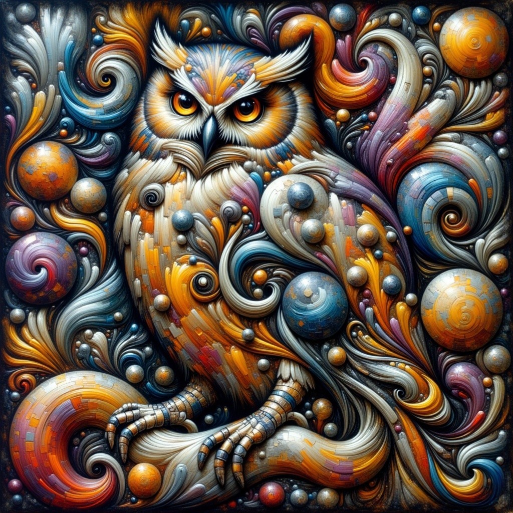 Vibrant Owl Surrounded by Colorful Abstract Patterns