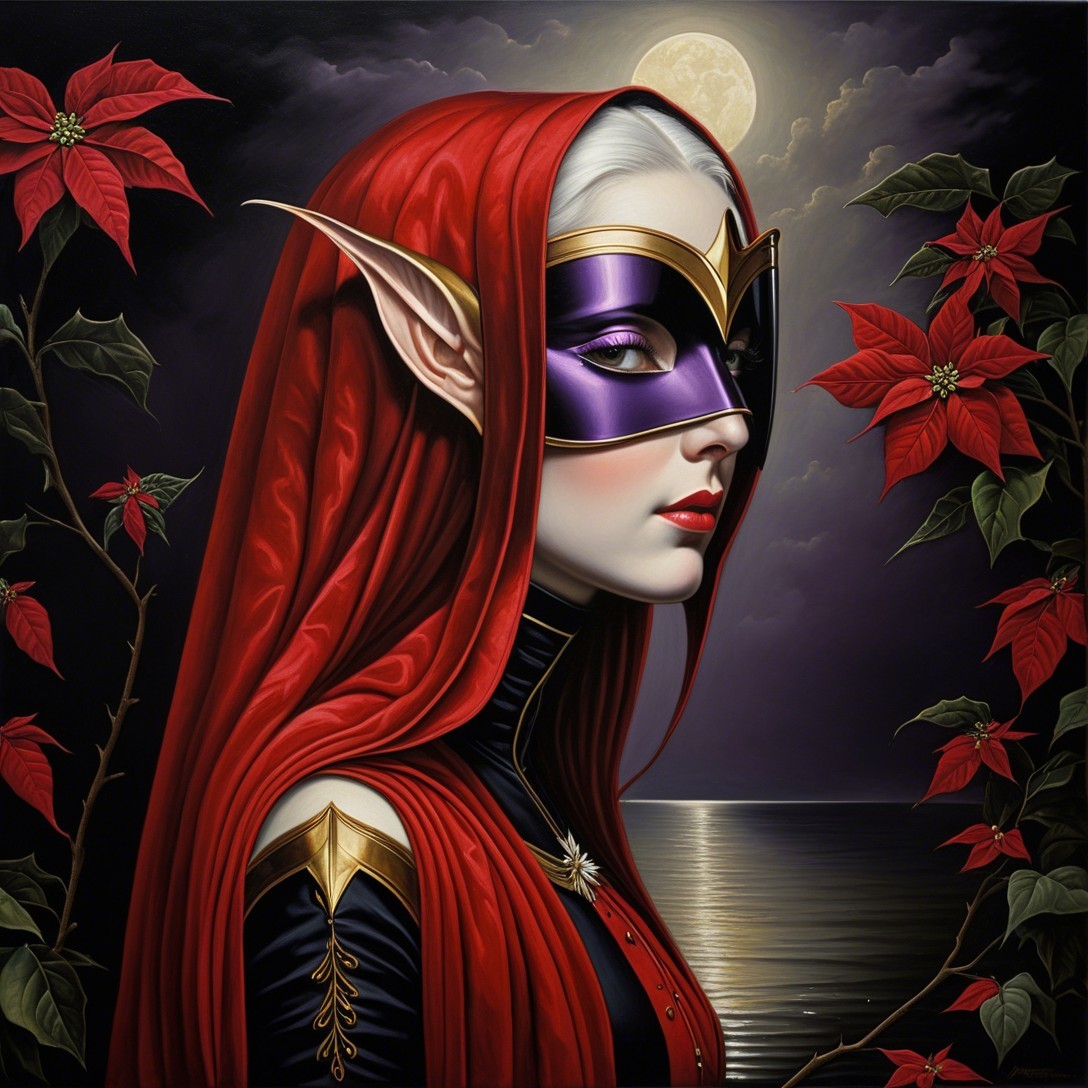 Elf Portrait with Eye-Mask and Moonlit Background