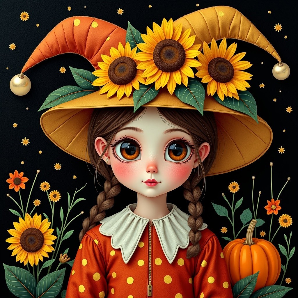 Charming Young Girl in Autumn Setting with Sunflowers