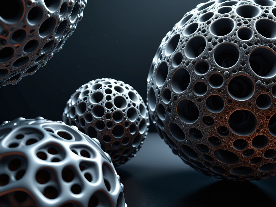 Textured Spheres with Hollowed Holes on Dark Background