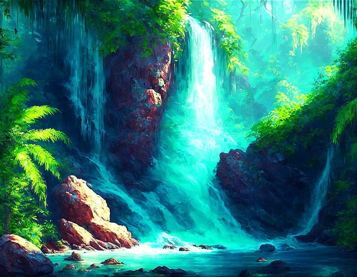 Cascading Waterfall in a Lush Green Landscape