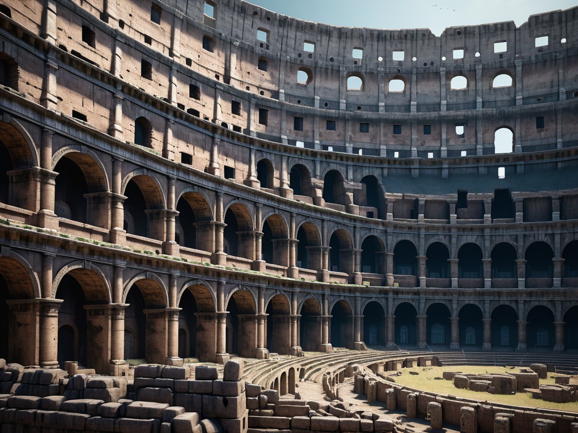 Interior of an ancient amphitheater with stone seating