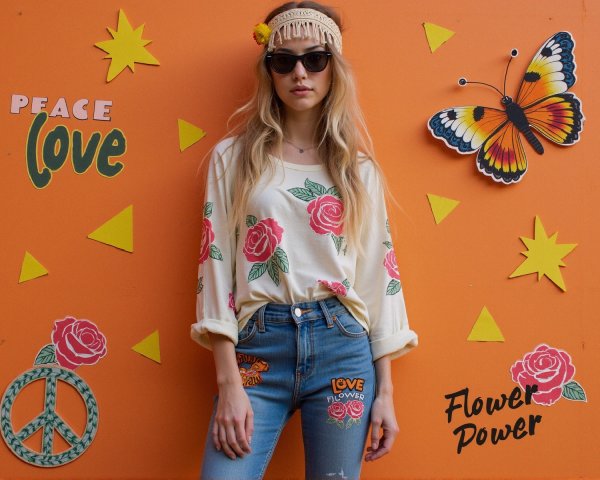 Young woman in bohemian style against orange wall