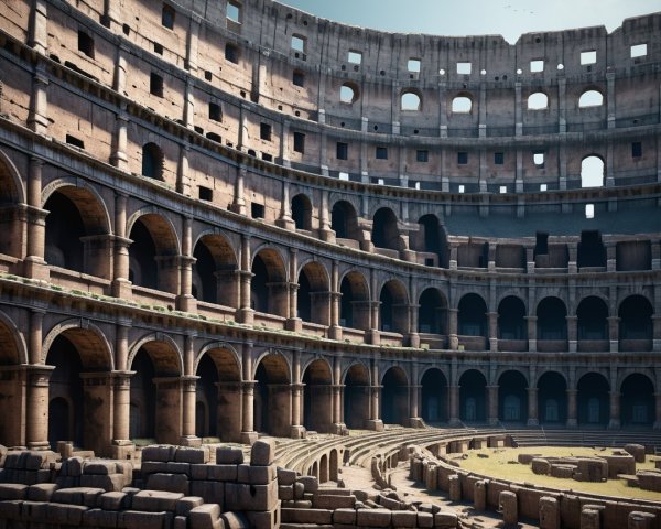 Interior of an ancient amphitheater with stone seating