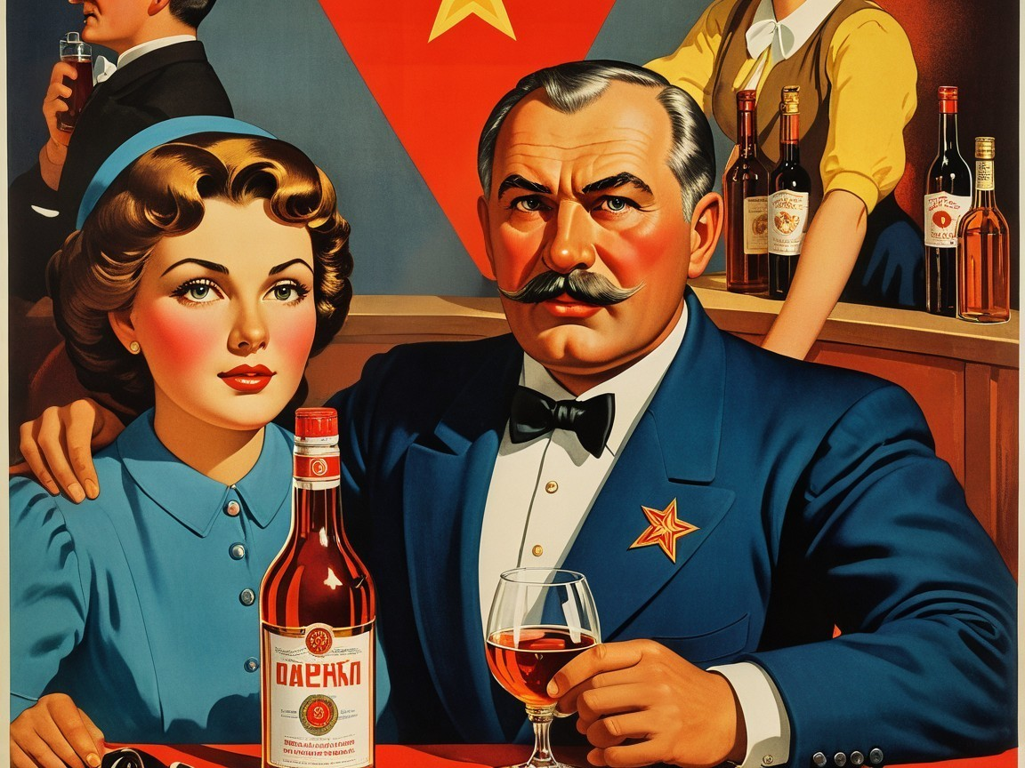 Vintage Soviet-Themed Illustration of Celebration Scene