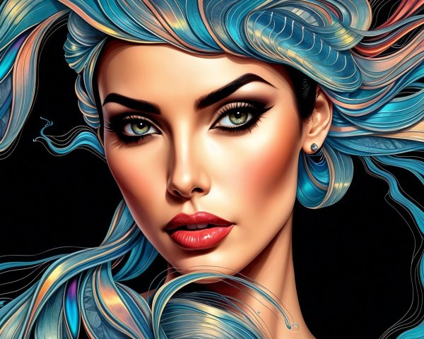 Portrait of a Woman with Colorful Hair and Green Eyes