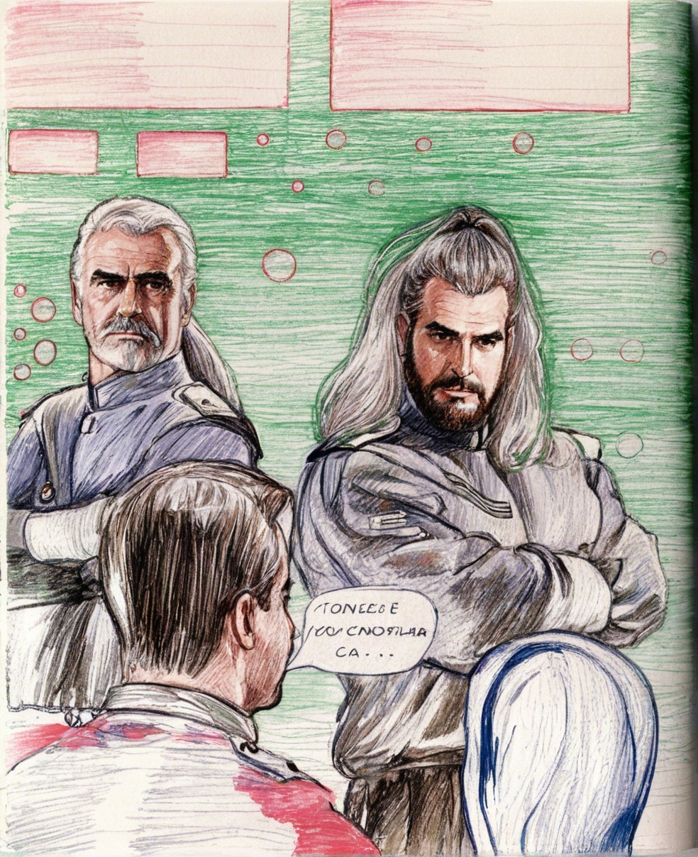 Futuristic Characters in Sci-Fi Setting with Dialogue
