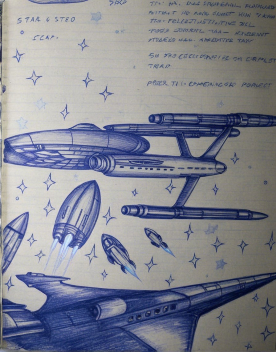 Futuristic Spaceship Design Illustration on Lined Paper