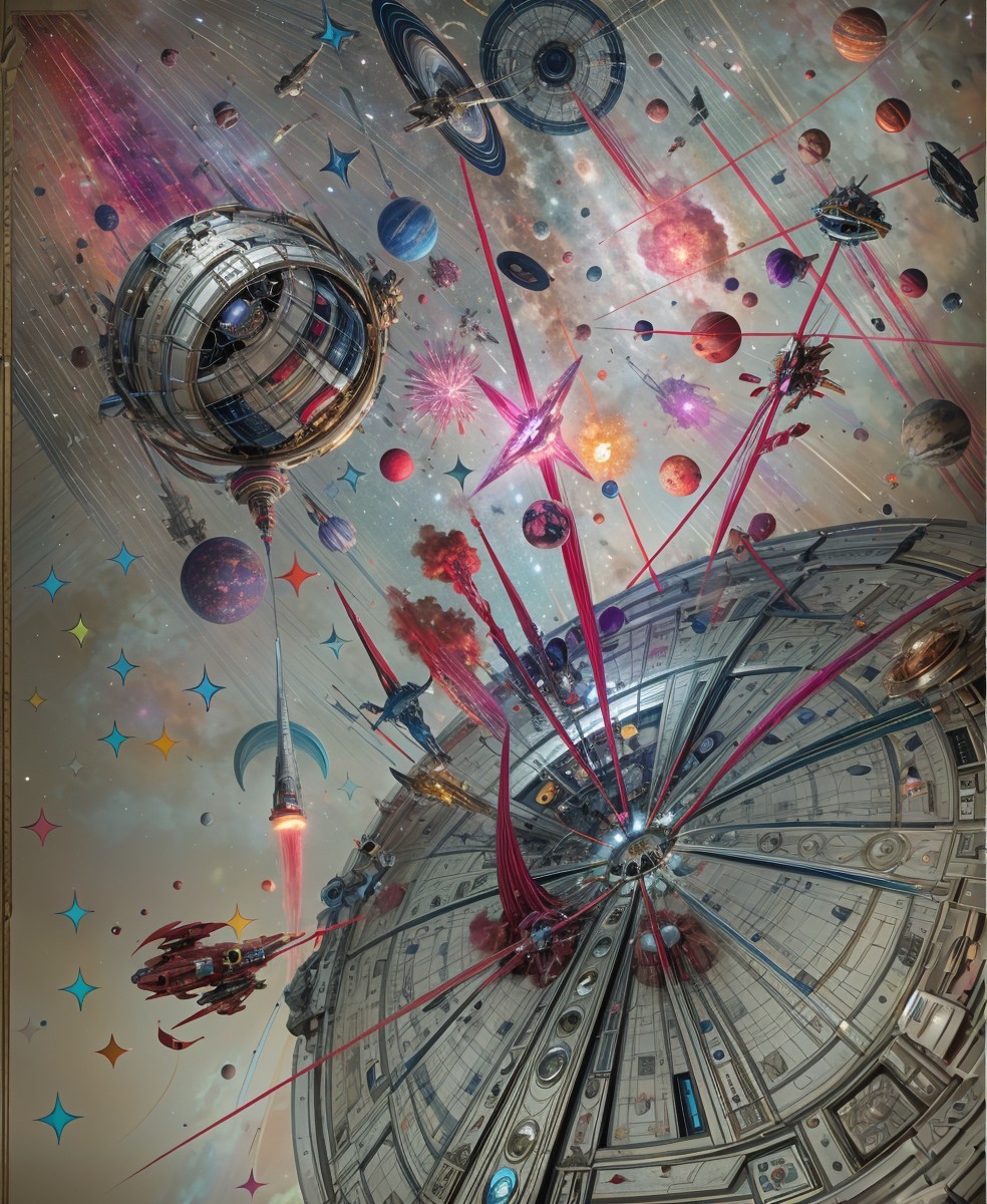 Vibrant Cosmic Scene with Colorful Planets and Galaxies