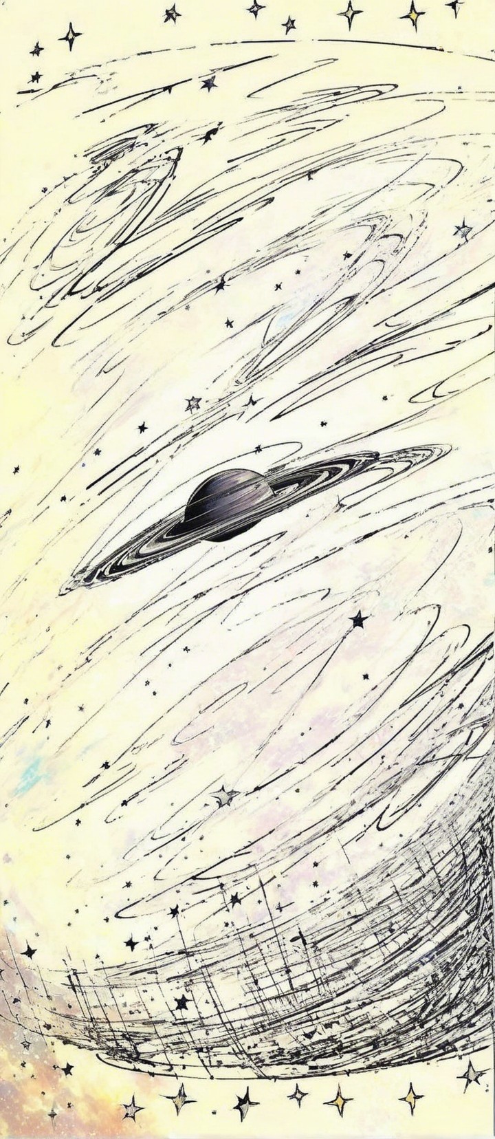 Stylized Illustration of Saturn with Cosmic Background