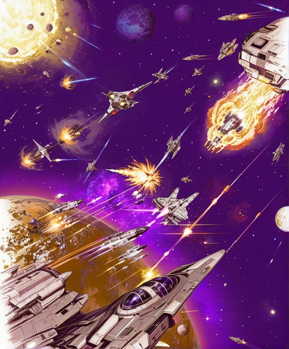 Space Battle with Colorful Planets and Cosmic Phenomena