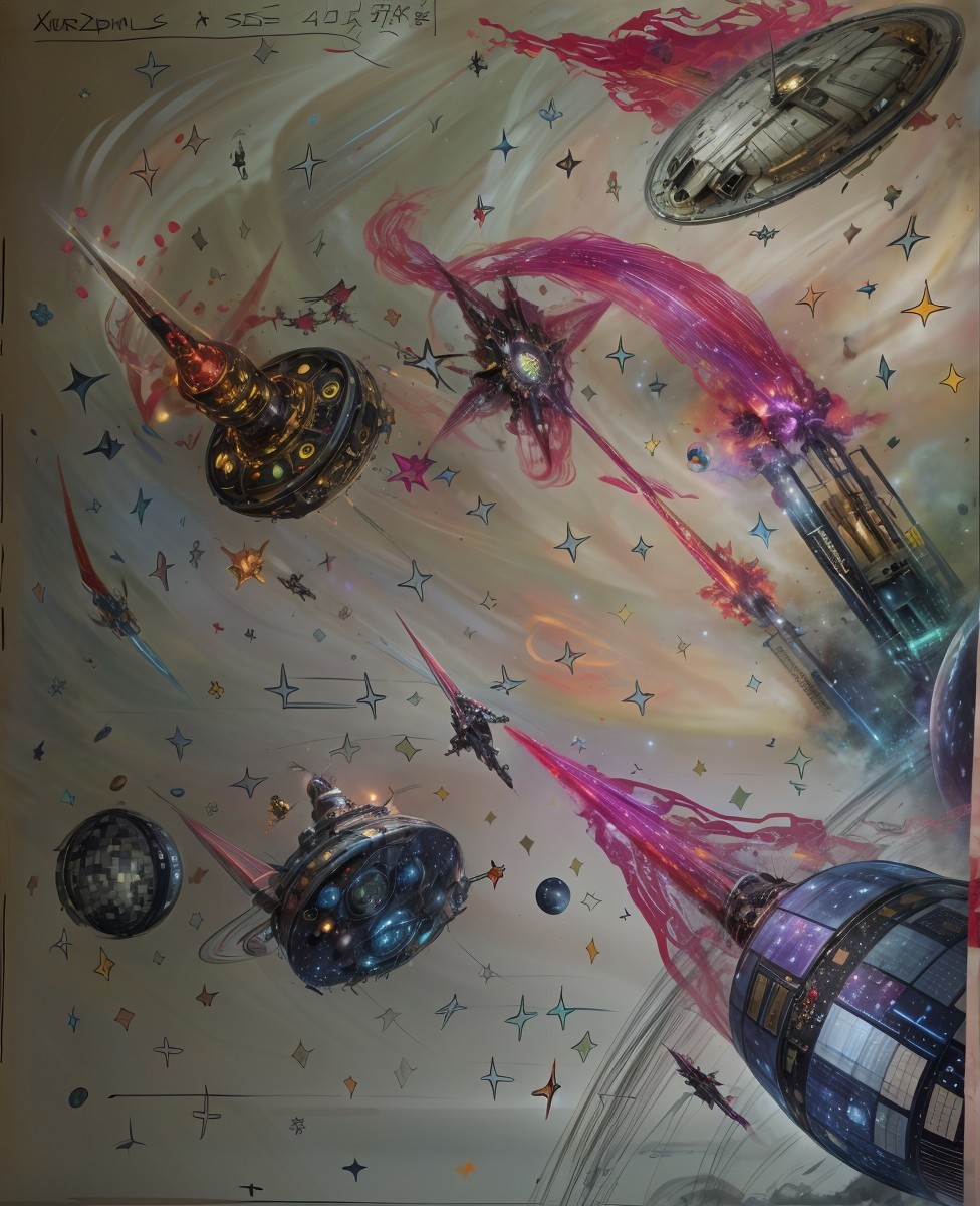 Vibrant Sci-Fi Scene with Futuristic Spaceships and Cosmos