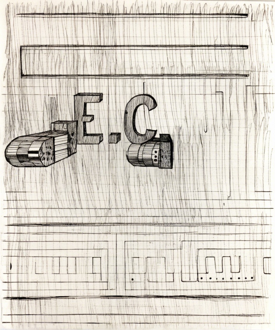 Hand-Drawn Sketch with Linear Grid and Abstract Elements