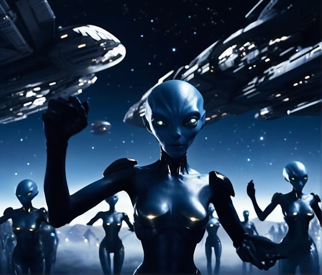 Extraterrestrial Beings in a Futuristic Landscape