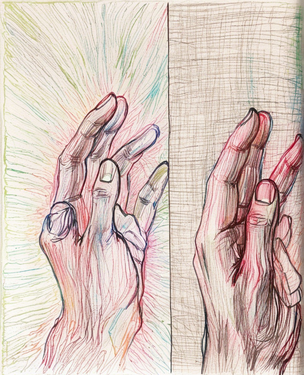 Contrasting Stylized Drawings of a Hand
