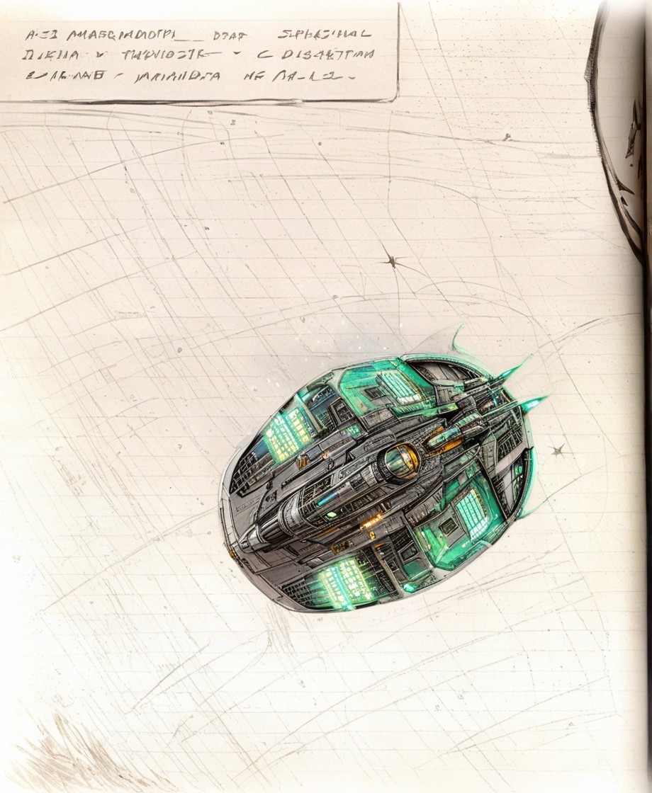 Futuristic Oval Spacecraft Design with Teal Lights