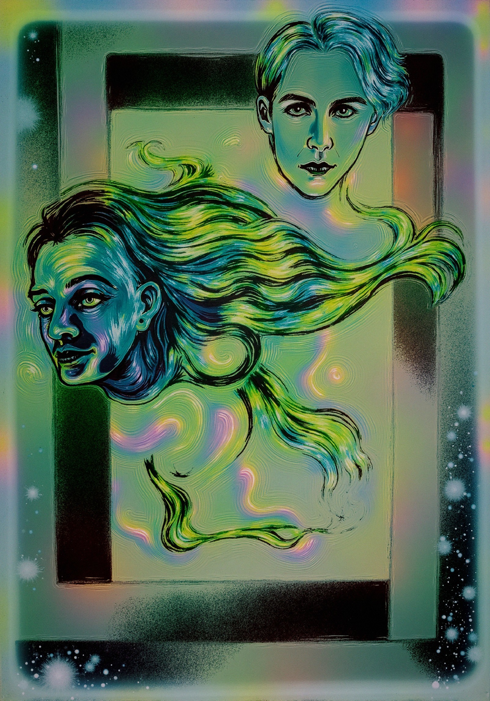 Ethereal Faces in Colorful Dreamlike Background