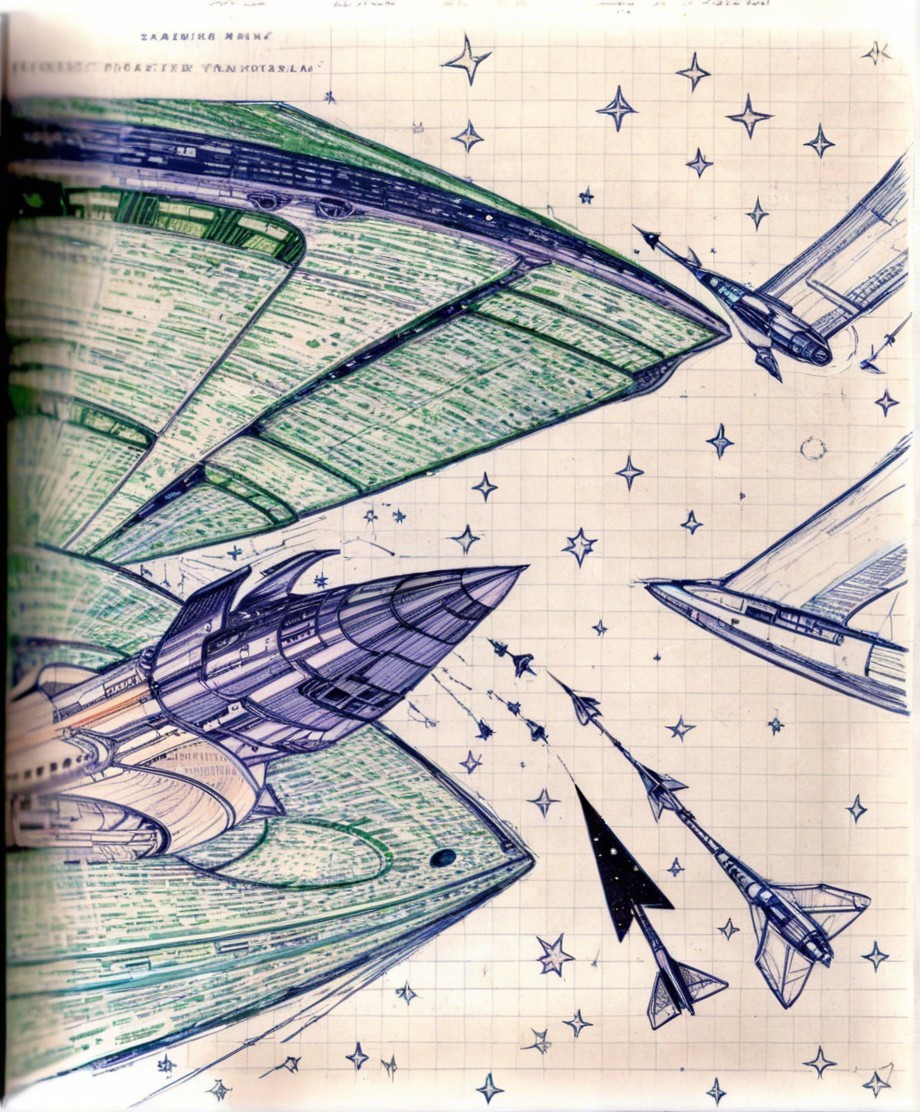 Futuristic Spacecraft Illustrations in Starry Sky