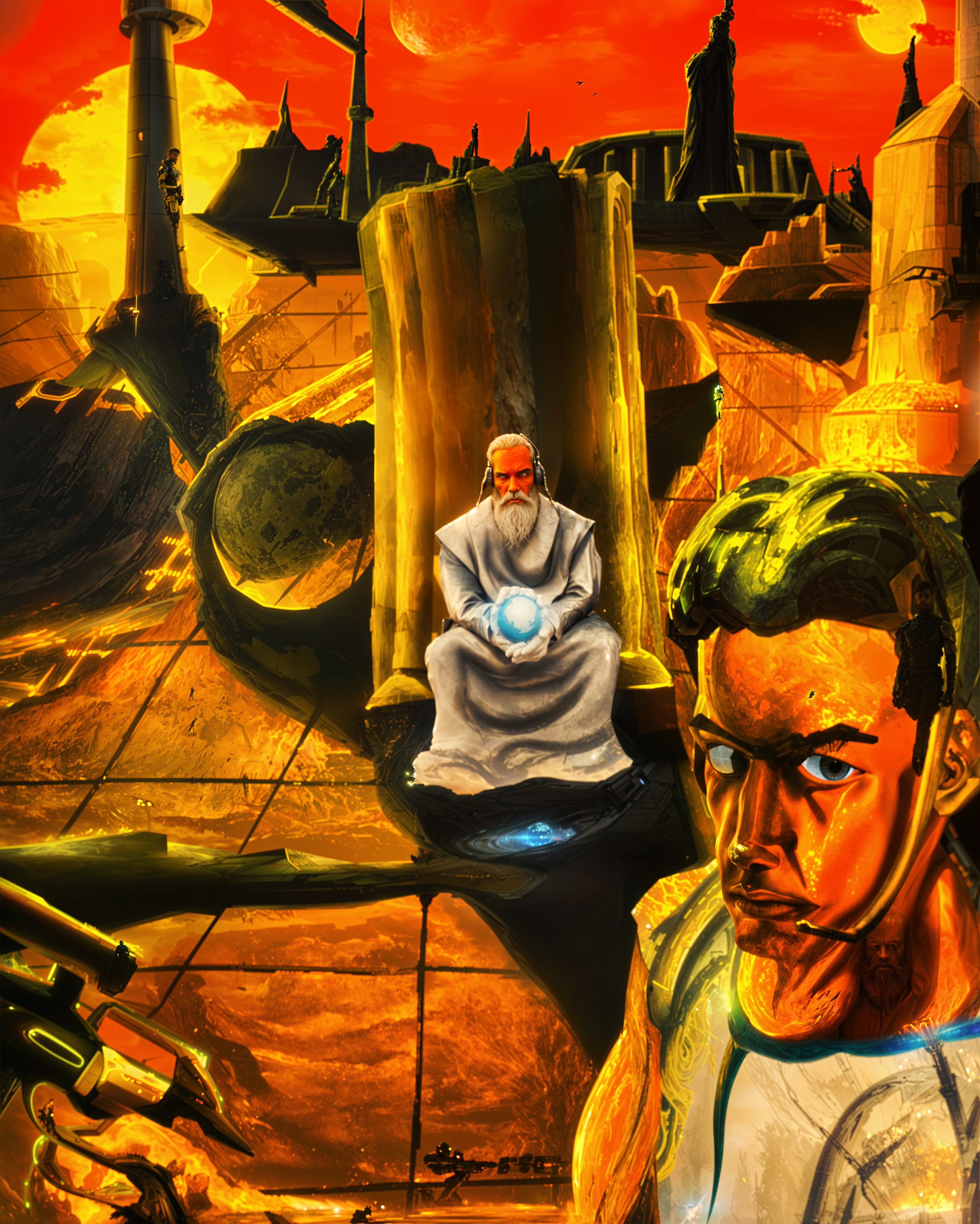 Cyberpunk Character Art with Futuristic Cityscape