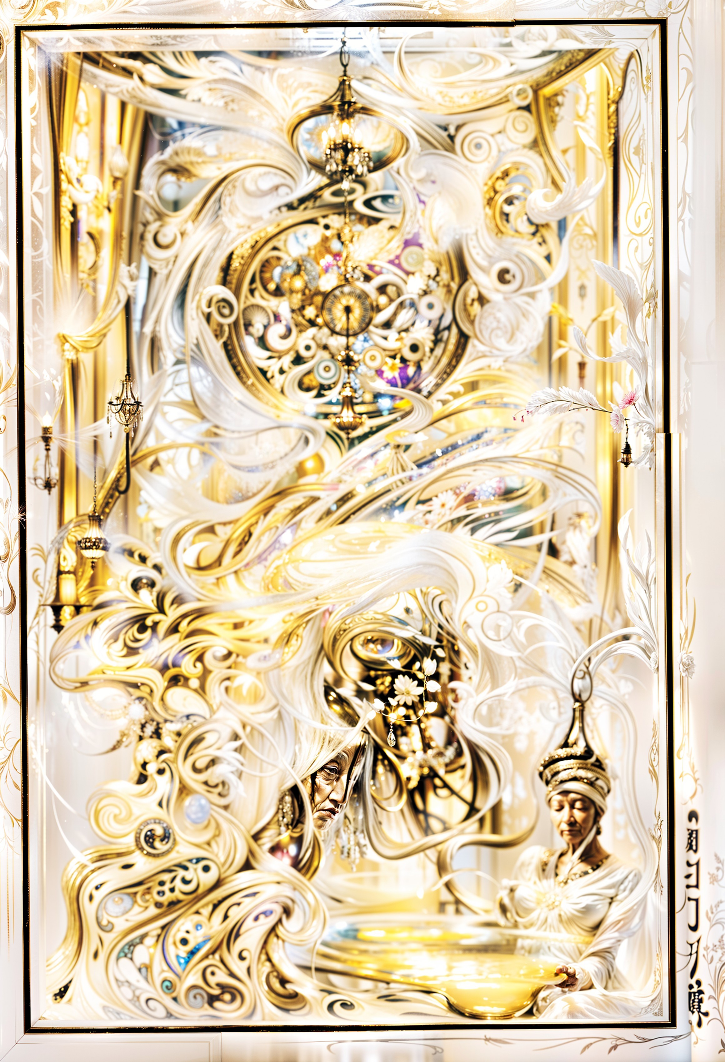 Ornate Design with Golden Patterns and Mystical Elements