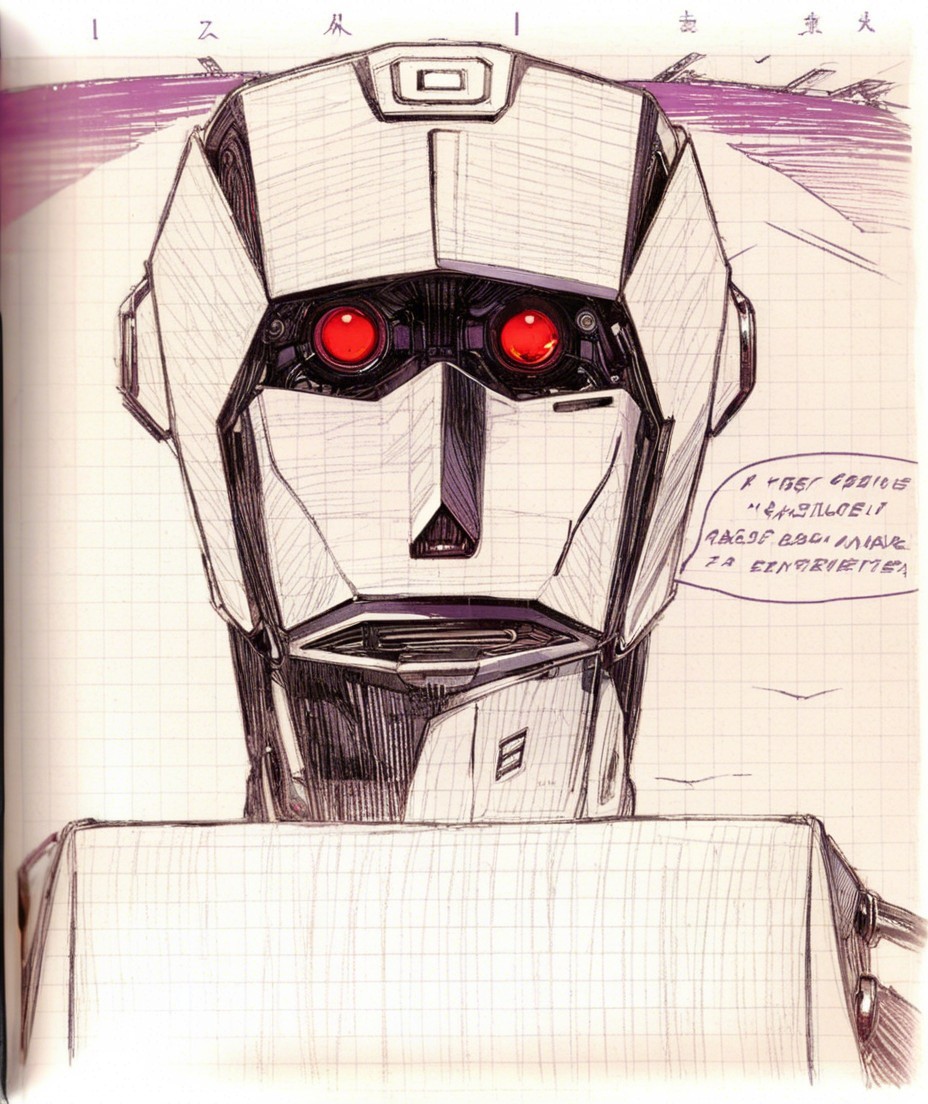 Stylized Robot with Metallic Head and Glowing Eyes