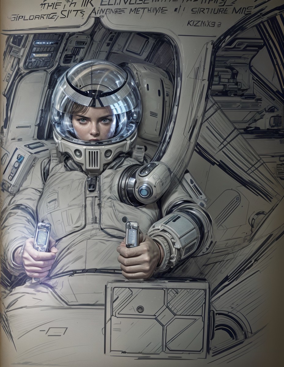 Futuristic astronaut in high-tech spacecraft cockpit
