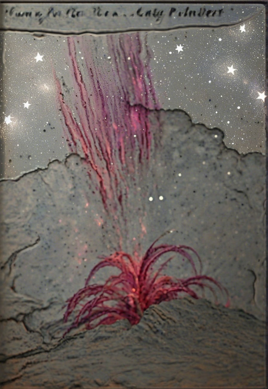 Surreal Landscape with Pink Tendrils and Stars