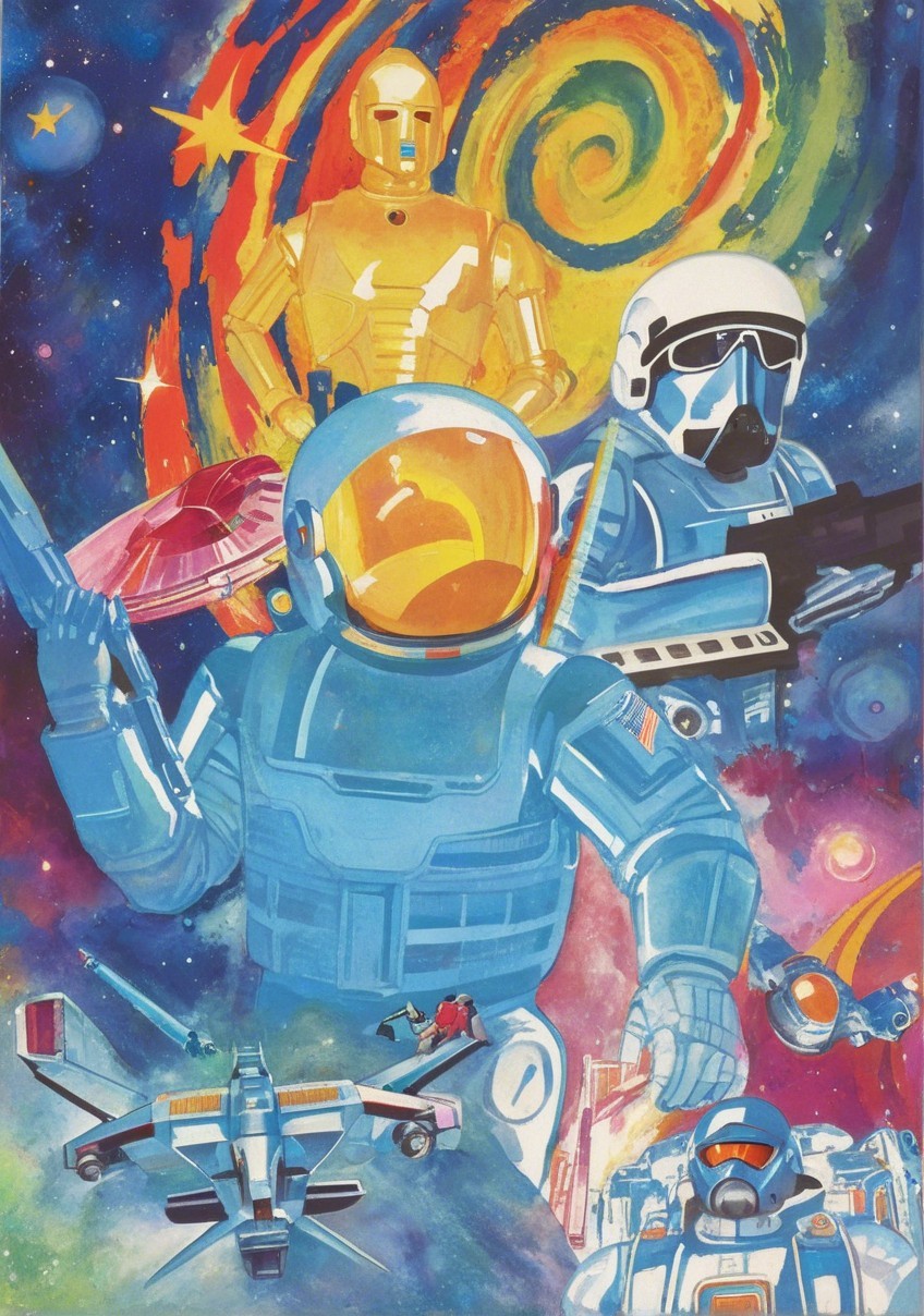 Futuristic Astronauts in a Vibrant Space Scene