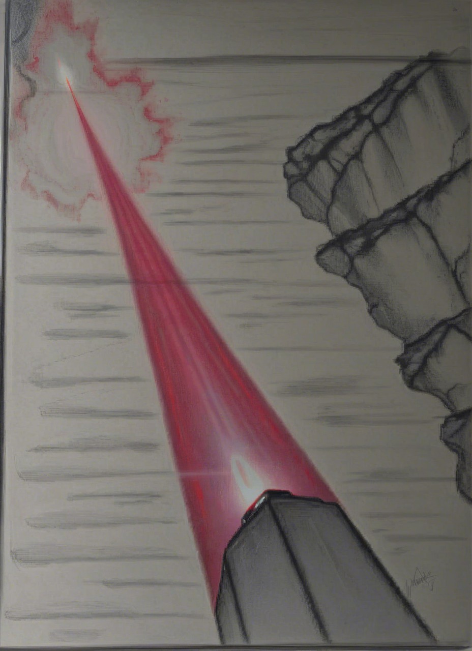 Laser Beam Piercing Through Rugged Cliffs and Water