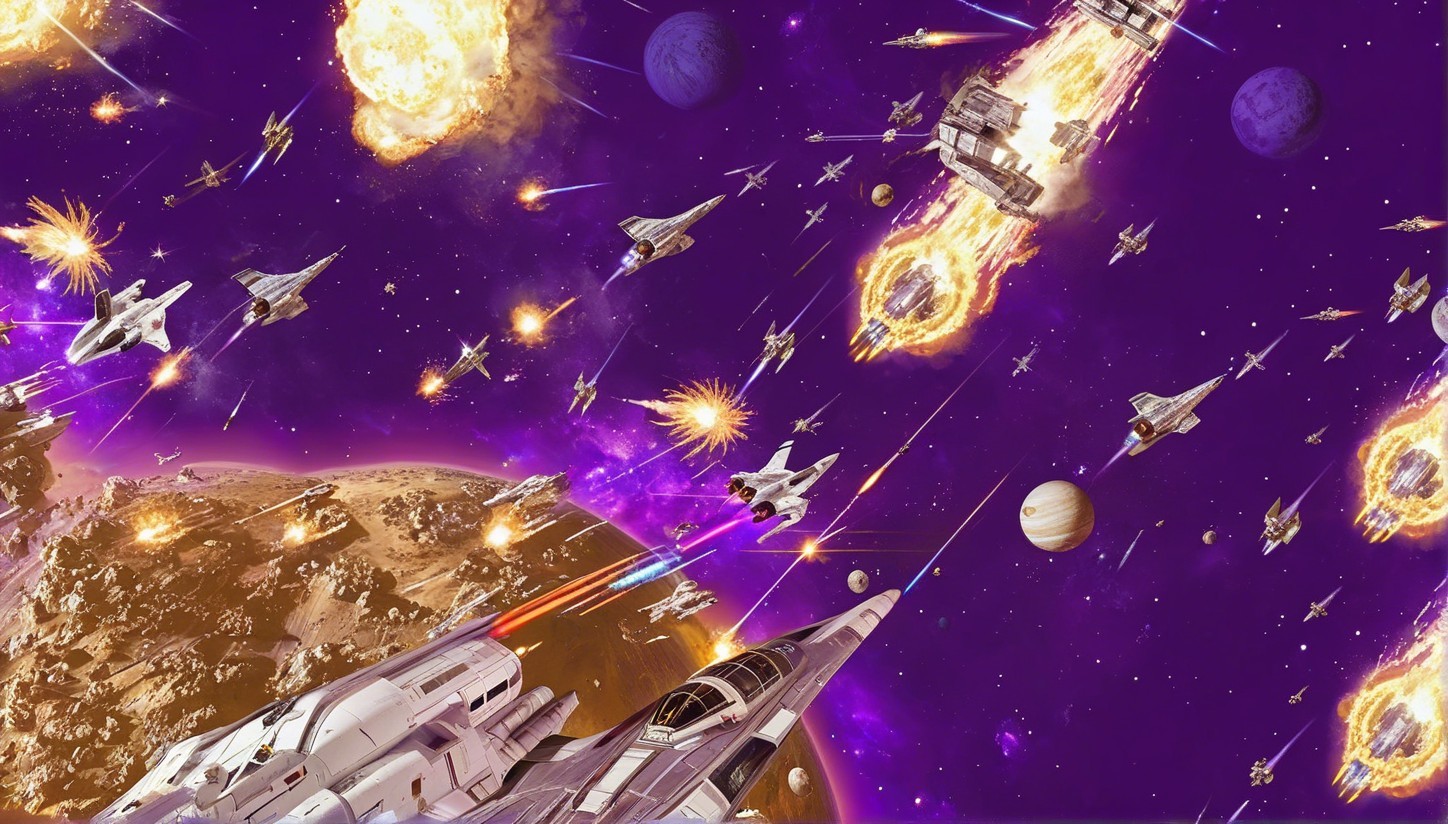 Vibrant Space Battle with Starships and Explosions