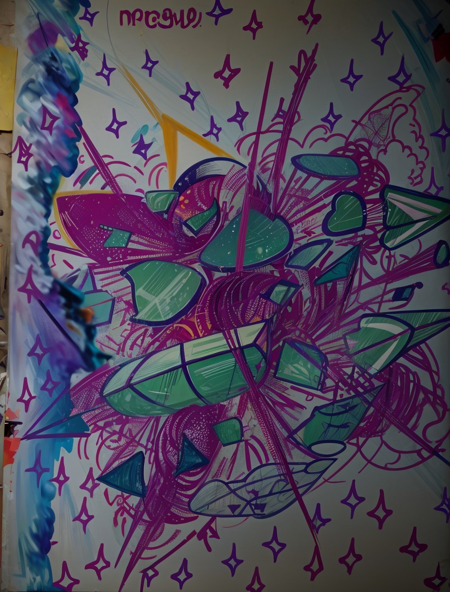 Abstract Mural with Vibrant Colors and Dynamic Shapes